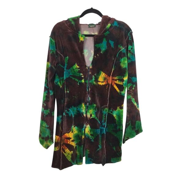 Kathmandu Imports Hippie Velour Hooded Flare Boho Full Zip Retro 3/4 Jacket S - Picture 1 of 14